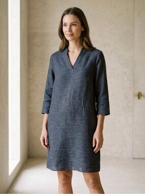Vicci Made in Germany I Love Linen Tunic Sheath Dress Size 6 Blue
